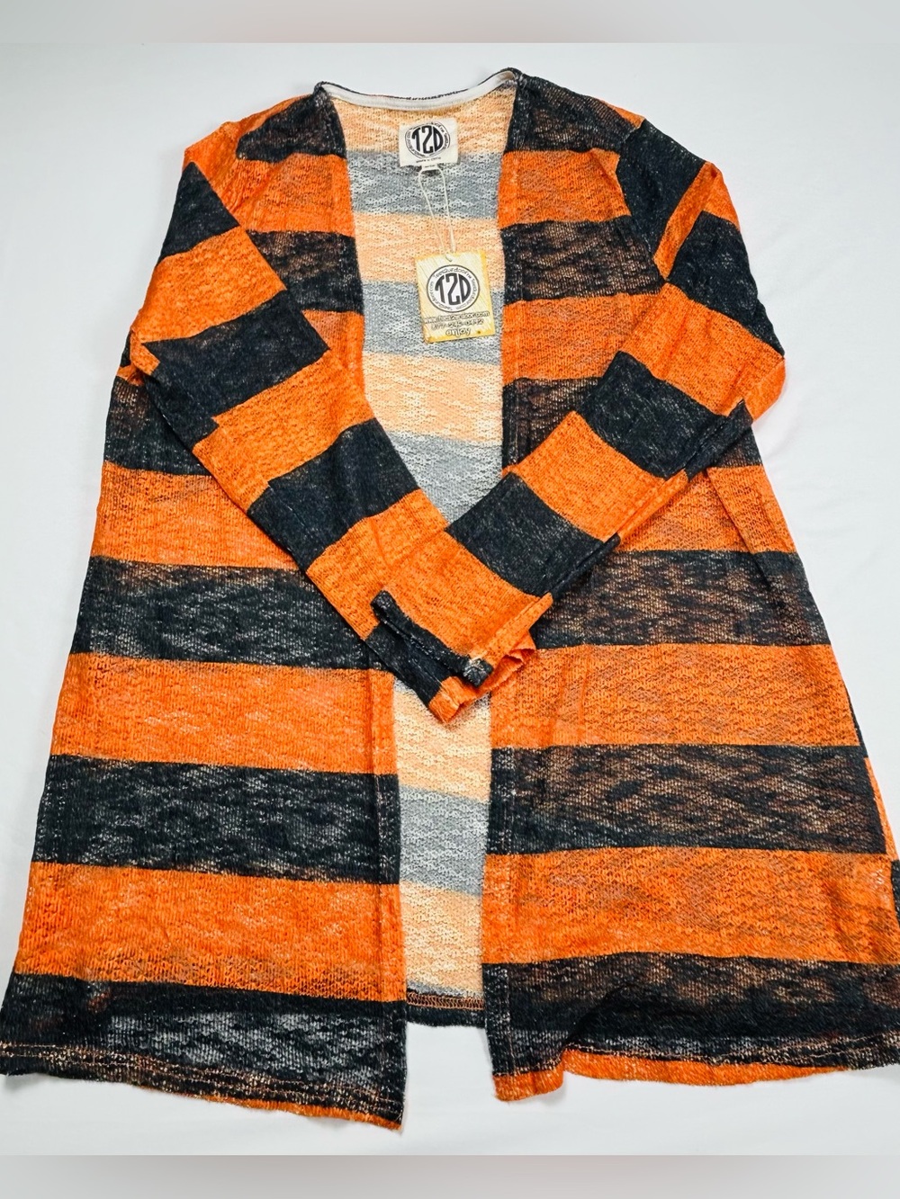 12d Orange & Black Striped Open Cardigan